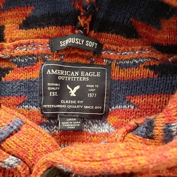 Men’s AE Aztec Southwestern Knit Hoodie | Boho Seriously Soft Pullover Sweater S - Picture 10 of 11